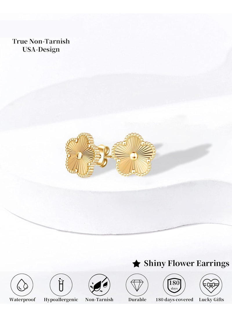 YelaJoy 14K Gold Flower Earrings for Women, 5 Leaf Flower Hypoallergenic Stud Pearl of Mother Non Tarnish Stainless Steel, Waterproof Lightweight Cute Shiny Jewelry, Colors Gold Earring - Image 5